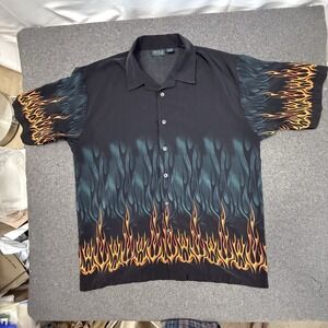 MT2 Flame Button Up Shirt XXL Y2K Hot Rod Bowling Style